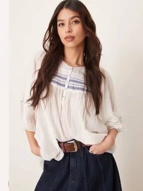 Unworn Free People Dylan Smocked Tunic Blouse Top In Ivory